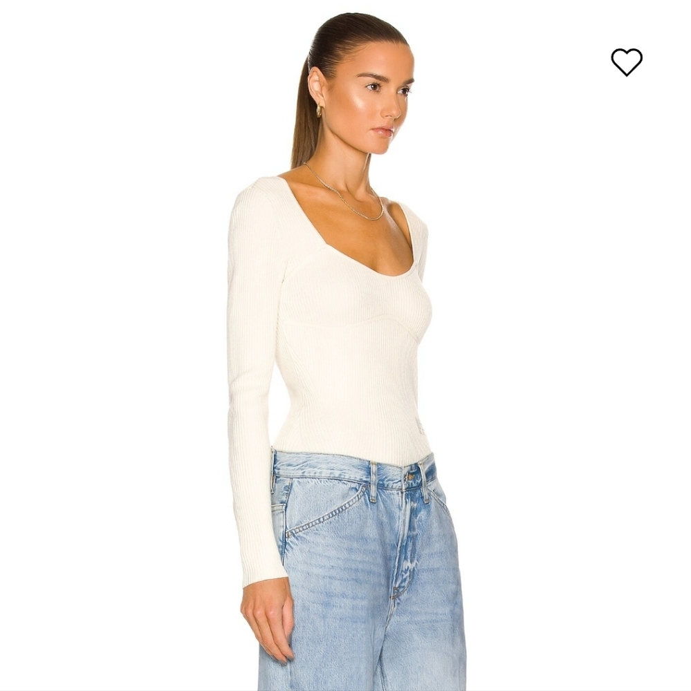Frame Cream Bone Ribbed Zip Long Sleeve Top - S - Picture 12 of 12